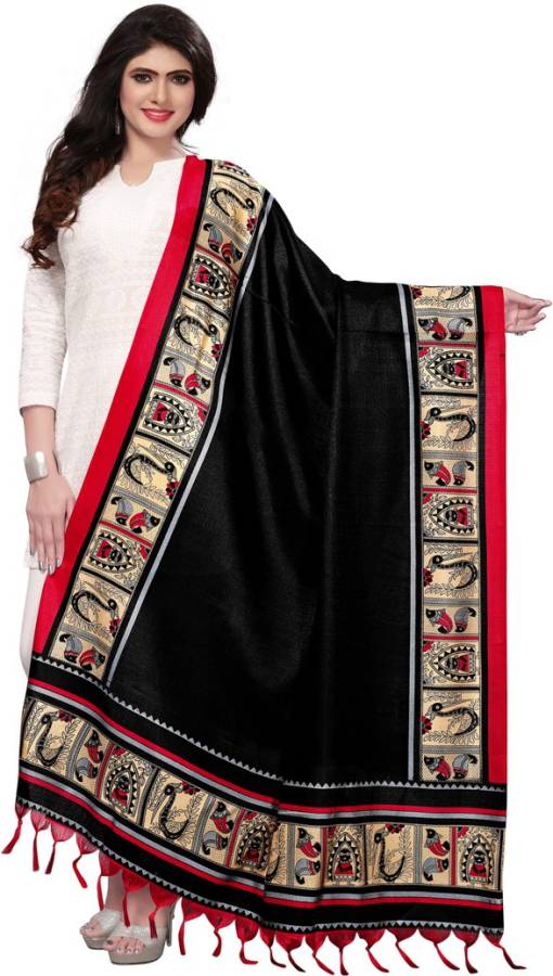 Art Silk Printed Red, Black, Beige Women Dupatta