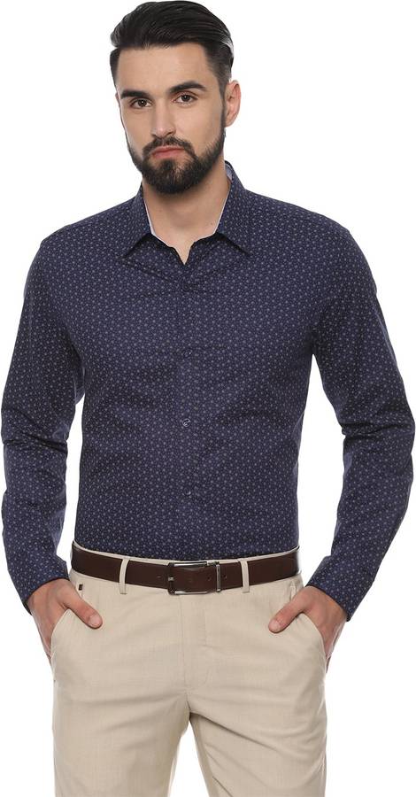 Men Slim Fit Polka Print Spread Collar Formal Shirt