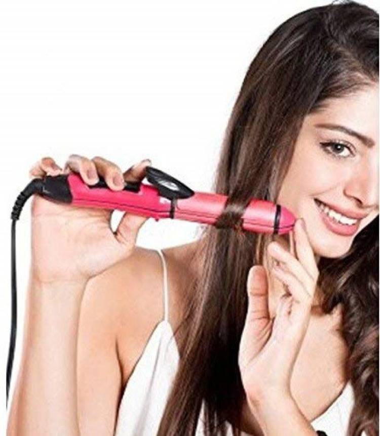 Xydrozen ®N-1818 Hair Straightener and Curler Iron Machine (Pink) - 17033SH Electric Hair Curler Price in India