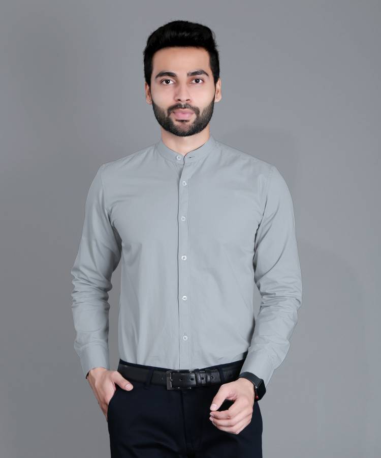 Men Solid Formal Mandarin Shirt