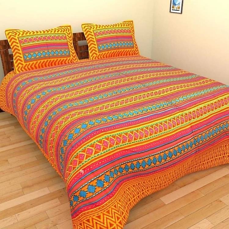 Jaipur Cotton 151 TC Cotton Double King Geometric Bedsheet