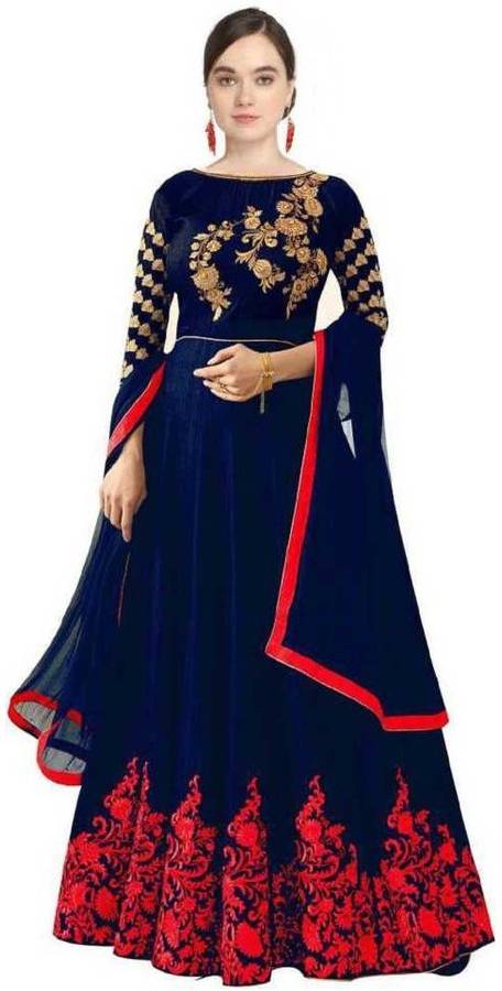 AAYARON Satin Embroidered Gown/Anarkali Kurta & Bottom Material