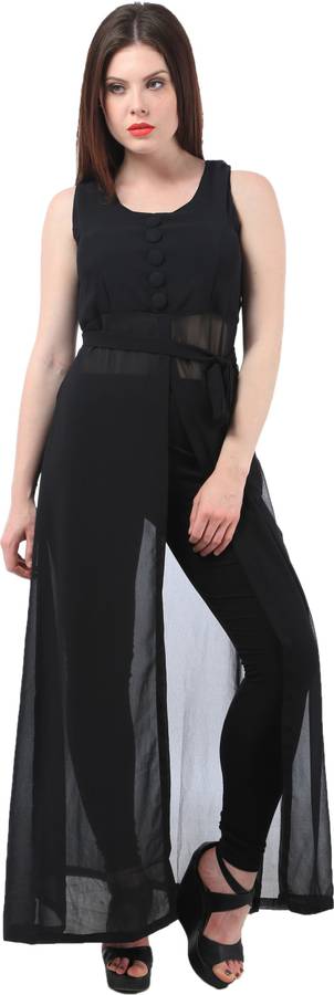 Women Solid Poly Georgette Straight Kurta