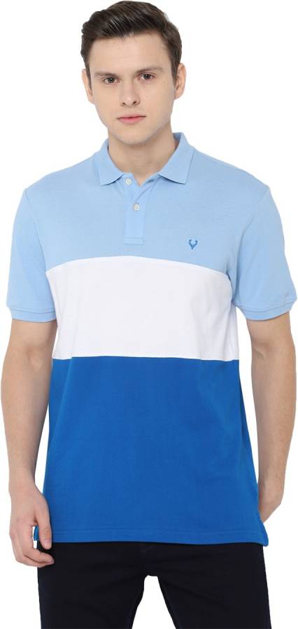 Color Block Men Polo Neck Blue T-Shirt Price in India
