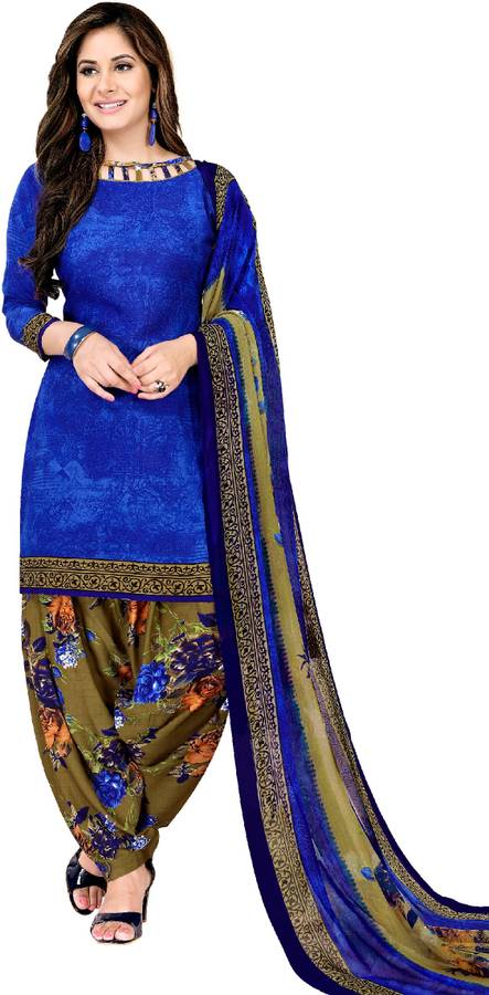Synthetic Printed Kurta & Patiyala Material