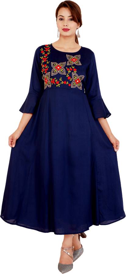 Women Embroidered Rayon Ethnic Dress