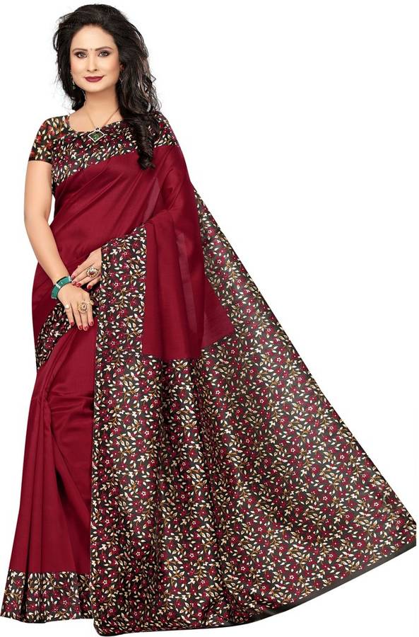 Floral Print, Printed Kalamkari Poly Silk Saree