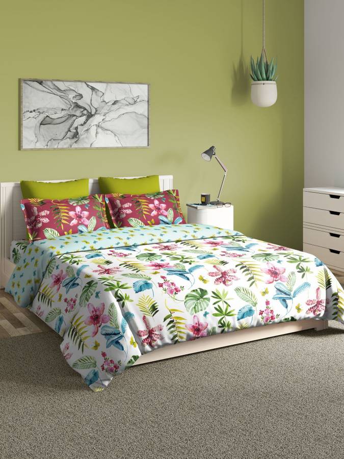 D'Decor 136 TC Cotton Double King Floral Bedsheet