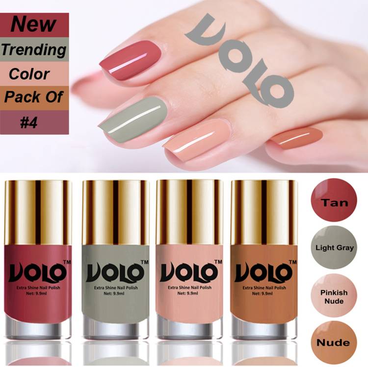 Volo Grand Shine Everlasting High Definition Nail Polish Combo Set Combo-102 Tan, Light Gray, Pinkish Nude, Nude Price in India