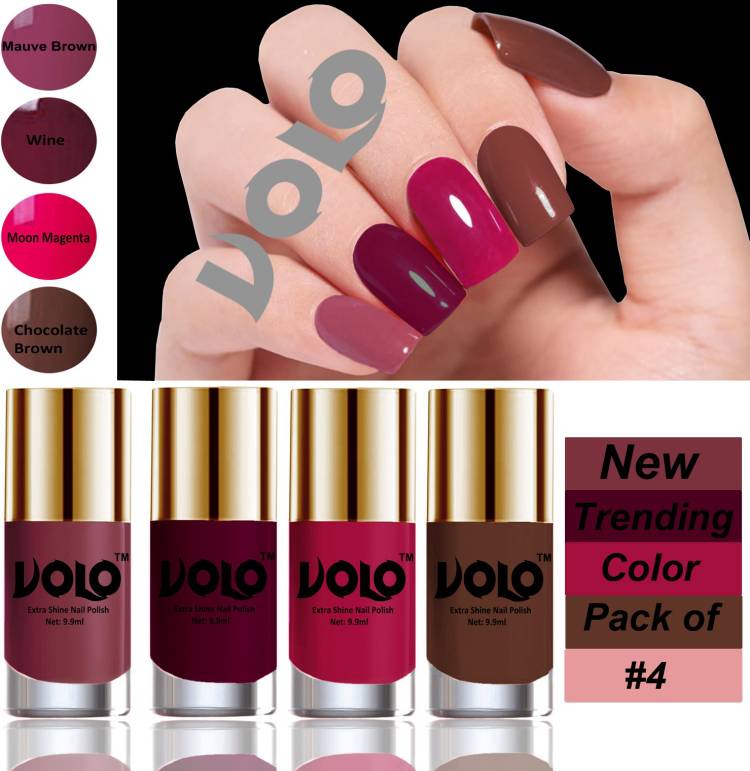 Volo Dazzling Glow Long Stable High Definition Nail Polish Combo Set Combo-103 Mauve Brown, Wine, Moon Magenta, Chocolate Brown Price in India