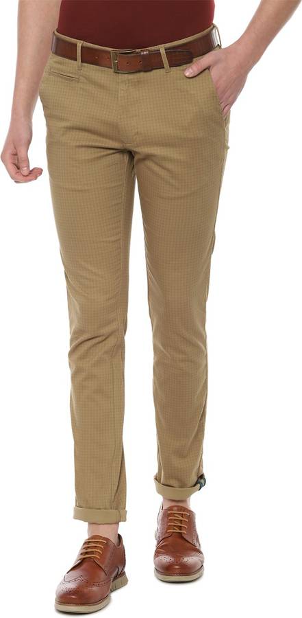 Slim Fit Men Khaki Pure Cotton Trousers