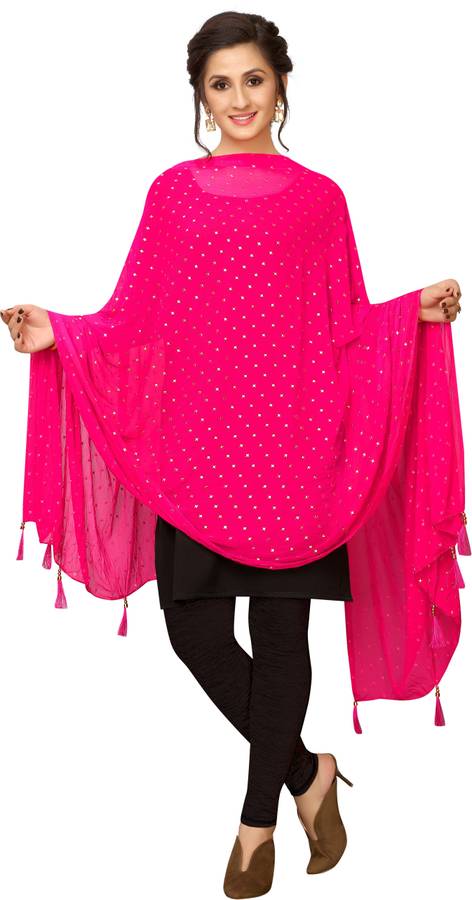 Nylon Embellished Pink Women Dupatta