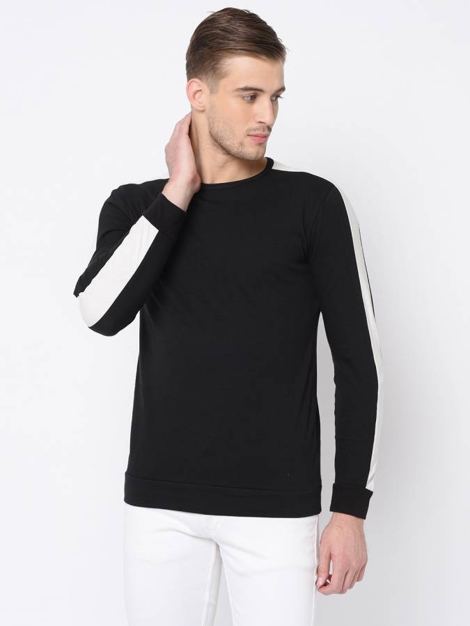 Solid Men Round Neck Black T-Shirt Price in India