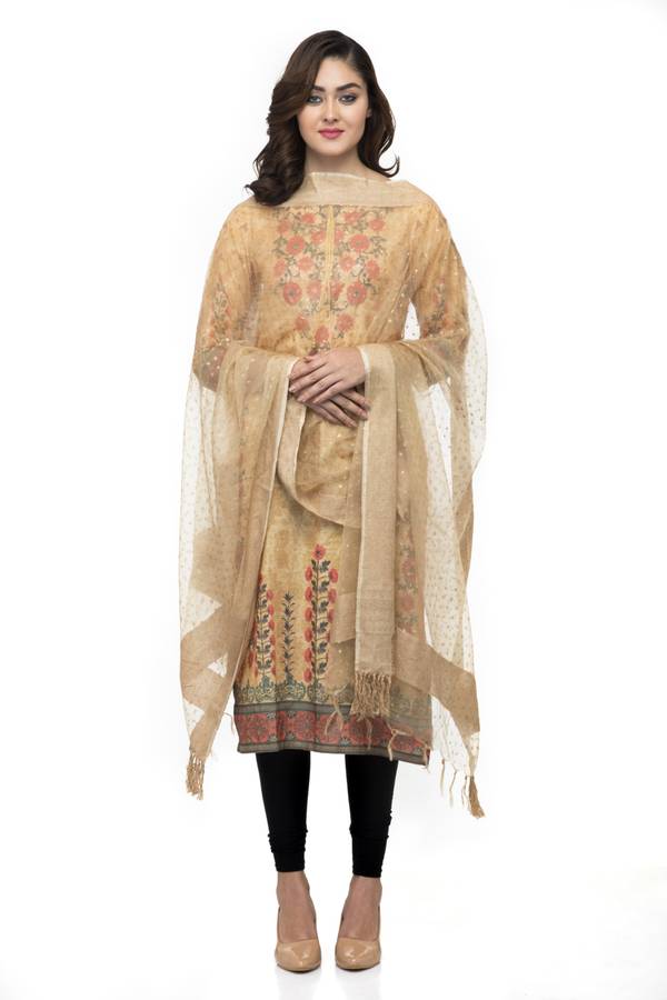 Organic Cotton Blend Printed Gold Women Dupatta