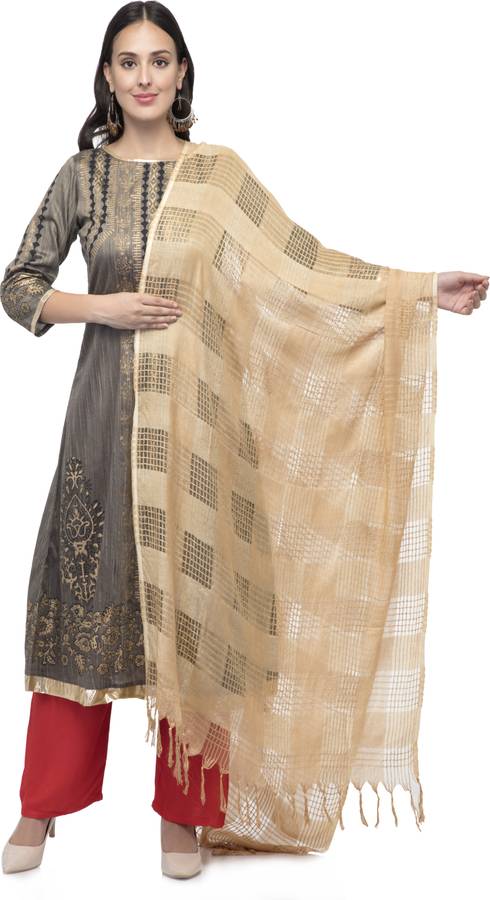 Pure Cotton Checkered Gold Women Dupatta