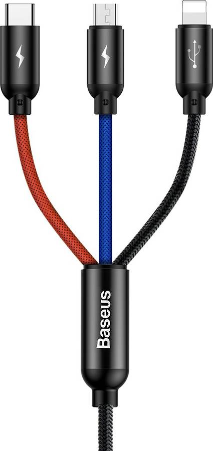 Baseus 3-in-1 Nylon Braided Fast Multi Charging USB (with iP/Android/Type-C pins) 1.5 m USB Type C Cable