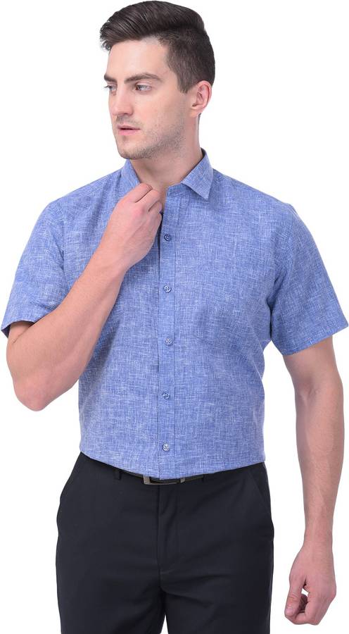 Men Regular Fit Solid Built-up Collar Formal Shirt