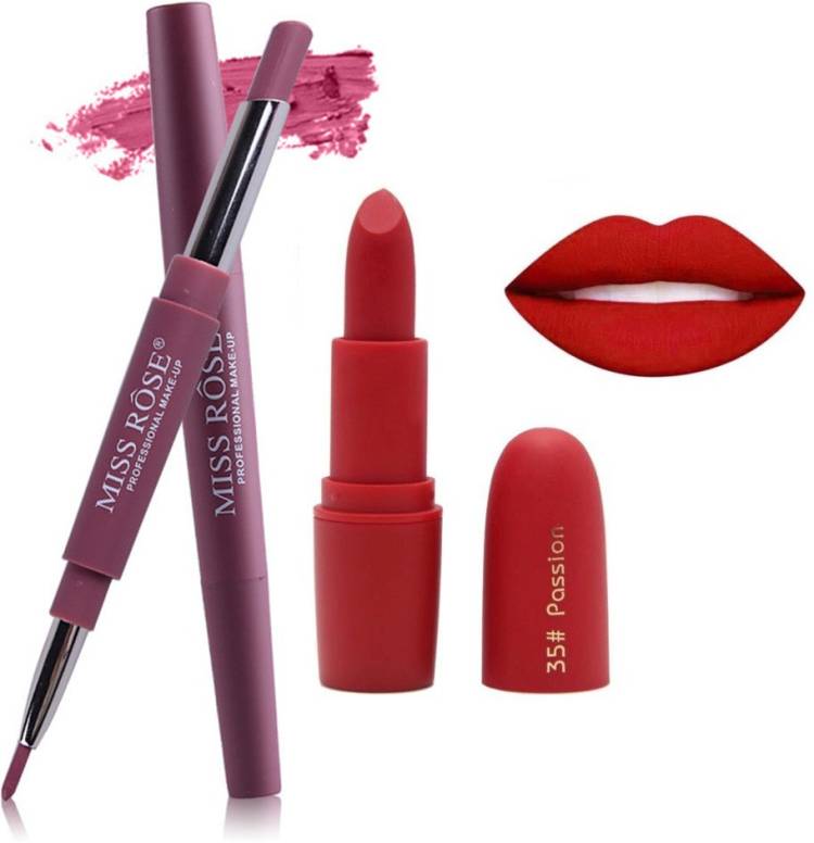 MISS ROSE lipstick with lip liner Sweet Girl 2 and Matte passion 35 Price in India