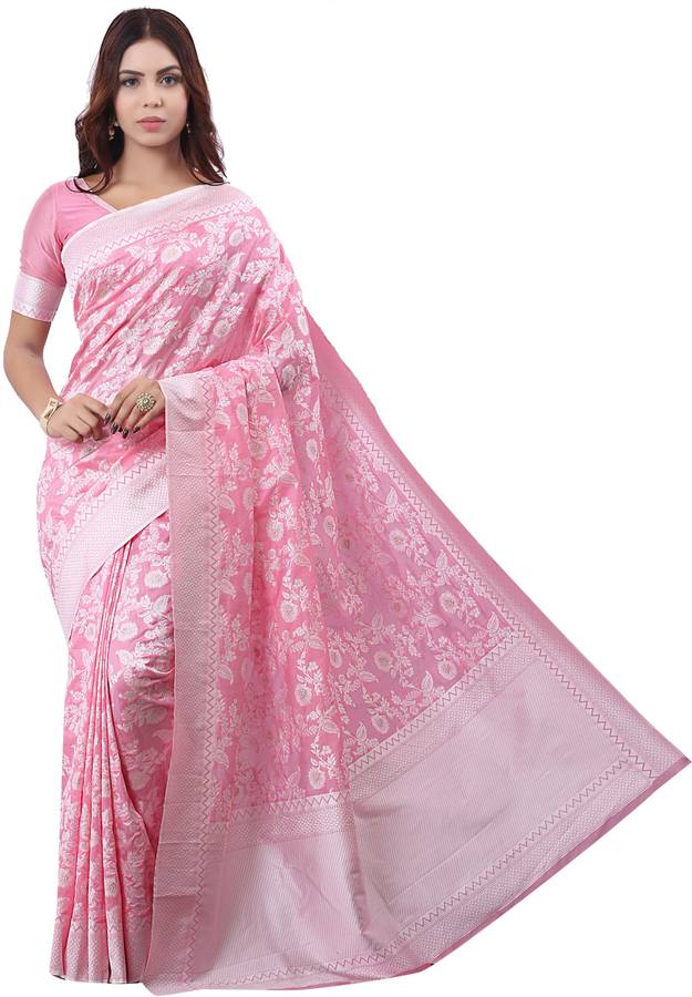 Woven Lucknow Chikankari Silk Blend, Jacquard Saree