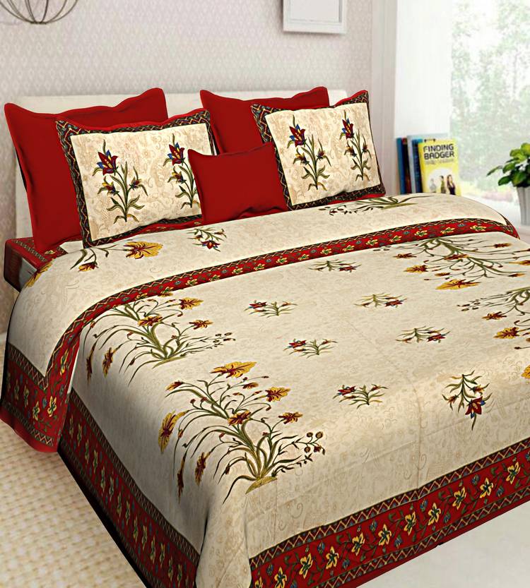 BOMBAY SPEED 144 TC Cotton Double King Floral Bedsheet