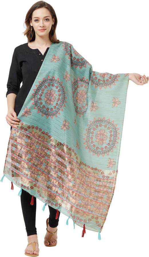 Cotton Silk Printed Red, Blue Women Dupatta