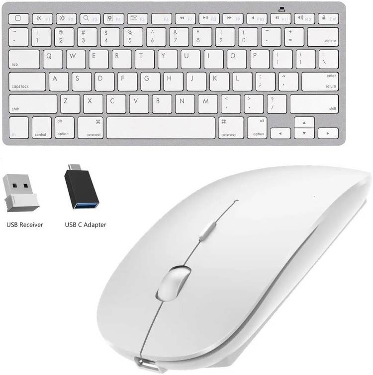 ROQ 2.4Ghz Slim Rechargeable Wireless Optical Mouse & Type-C Adapter,USB Receiver with Ultra Slim Mini Wireless Bluetooth Multi-device Keyboard