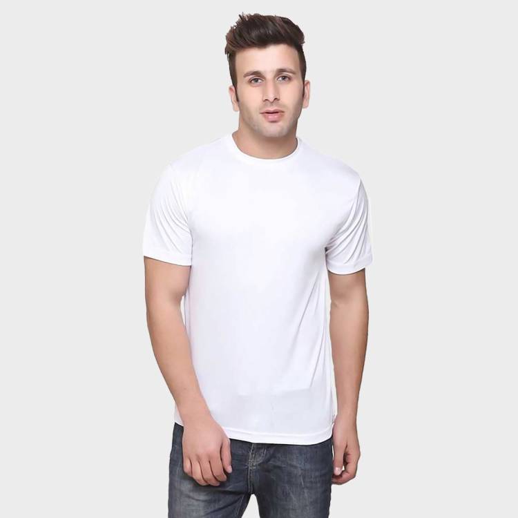TQH Men Dri Fit Polyester Half Sleeve Round Neck White t shirts Men Solid Round Neck White T-Shirt Price in India