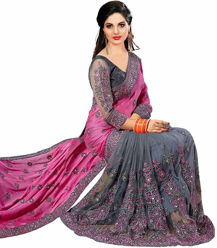 Embroidered Fashion Satin Blend, Silk Blend Saree