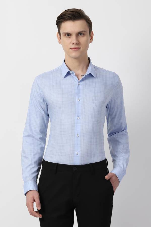 Men Super Slim Fit Checkered Spread Collar Formal Shirt