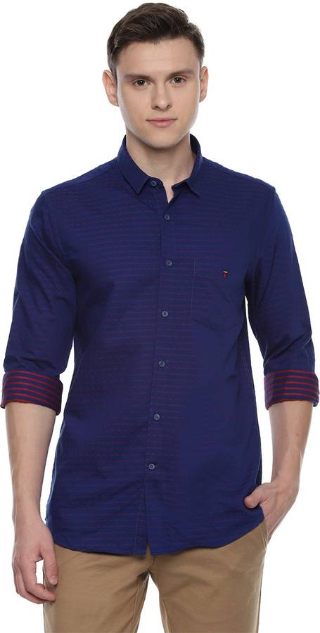 Men Super Slim Fit Striped Spread Collar Casual Shirt