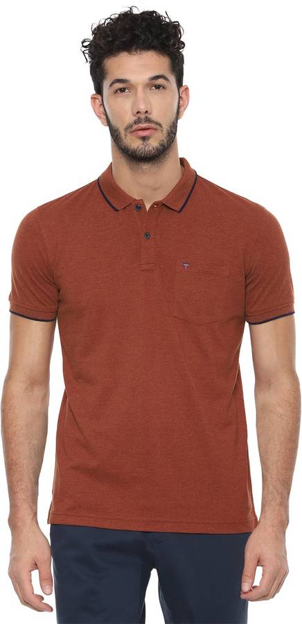 Self Design Men Polo Neck Maroon T-Shirt