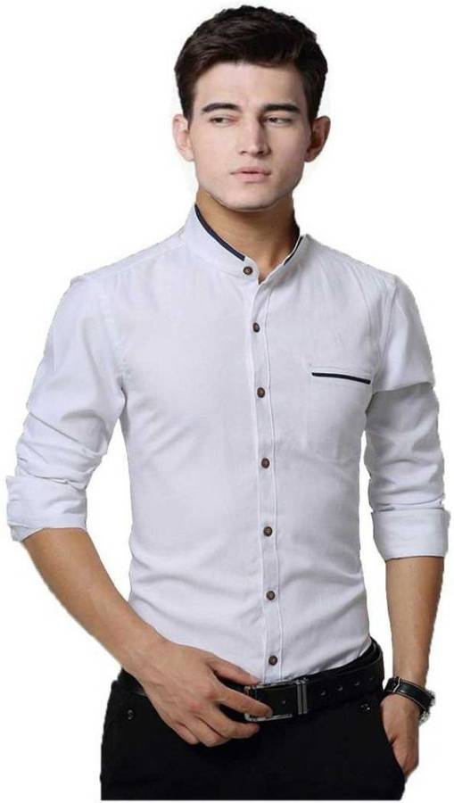 Men Regular Fit Solid Button Down Collar Formal Shirt