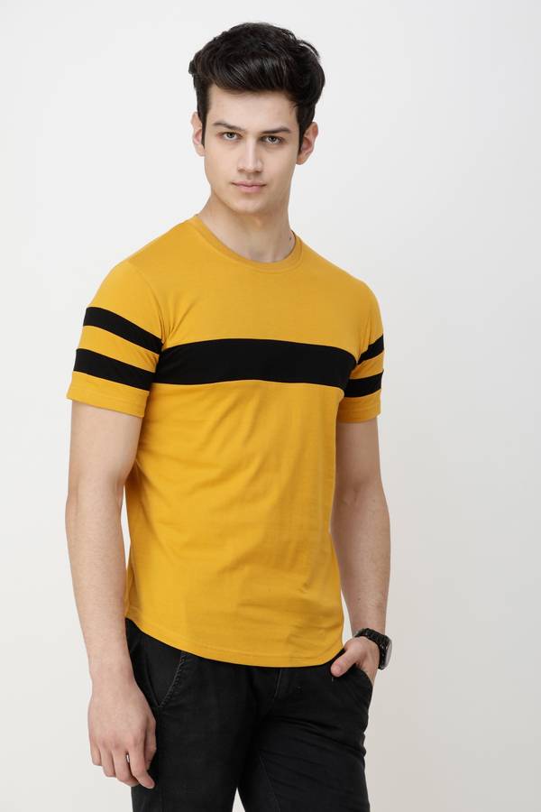 Solid Men Round Neck Yellow T-Shirt