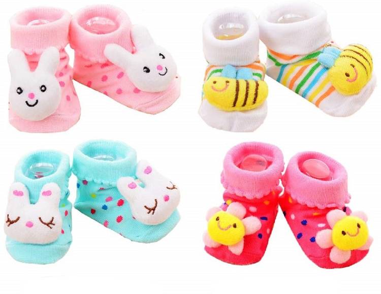 Cuteably Cartoon Face Fancy Booties Socks (Assorted, 0-6 Months) for Babies Booties