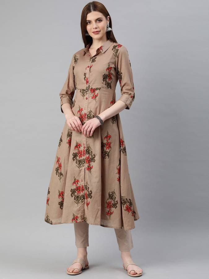 Women Floral Print Cotton Blend A-line Kurta Price in India