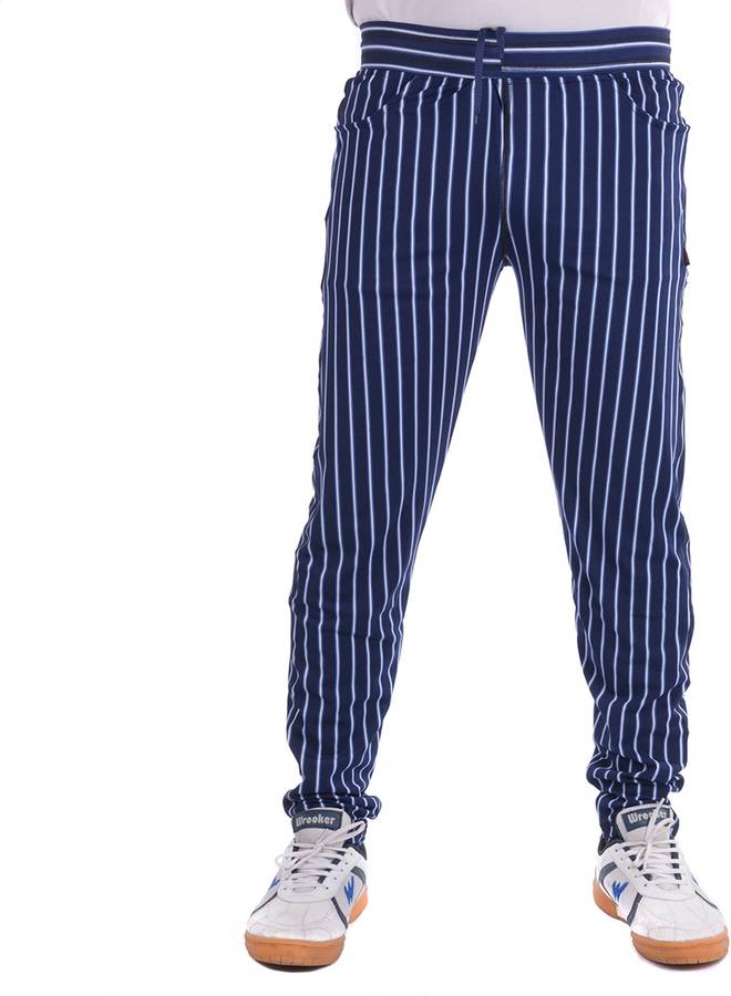 Striped Men Blue Track Pants