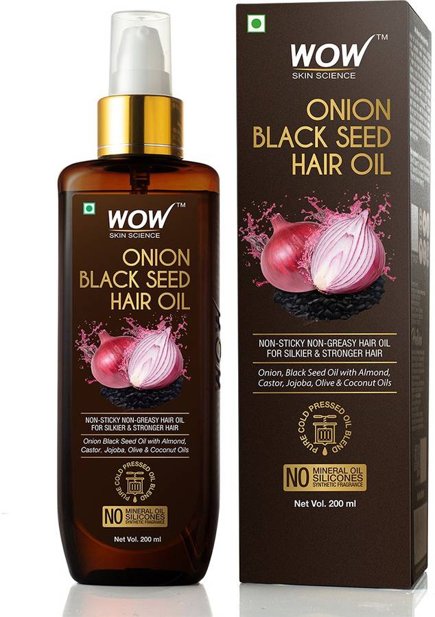 WOW SKIN SCIENCE Onion Oil - Black Seed Onion Hair Oil - Controls Hair Fall - No Mineral Oil, Silicones & Synthetic Fragrance - 200 ml Hair Oil