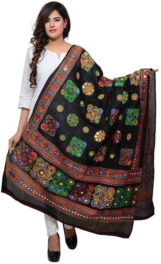 Pure Cotton Embroidered Black Women Dupatta