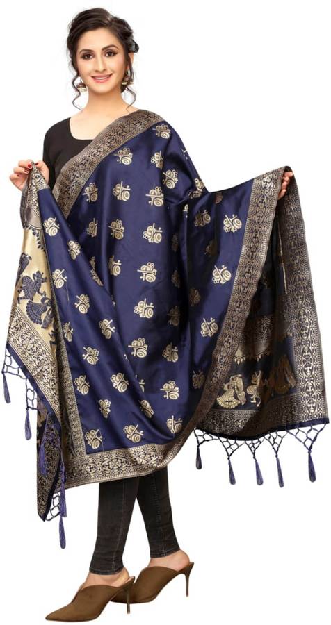 Silk Blend Woven Dark Blue Women Dupatta