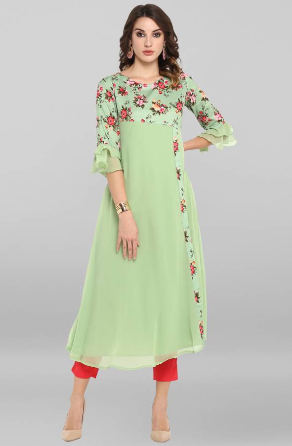 Women Printed Poly Crepe A-line Kurta Price in India