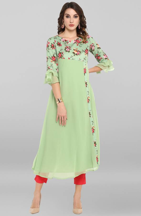 Women Printed Poly Crepe A-line Kurta Price in India