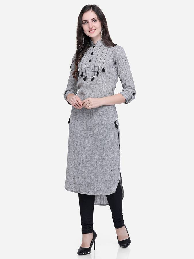 Women Solid Cotton Blend High Low Kurta