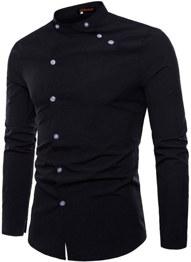 Men Solid Casual Mandarin Shirt