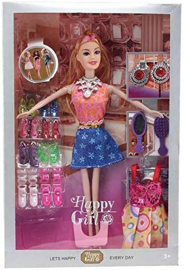 ASU Girl's Doll House Set Pink with Crown, Necklace, Slippers, 8 Sets of Fashion Accessories