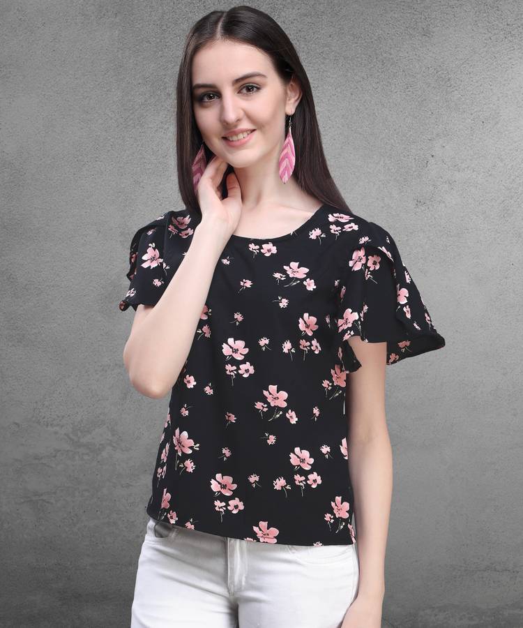 Casual Butterfly Sleeve Floral Print Women Multicolor Top