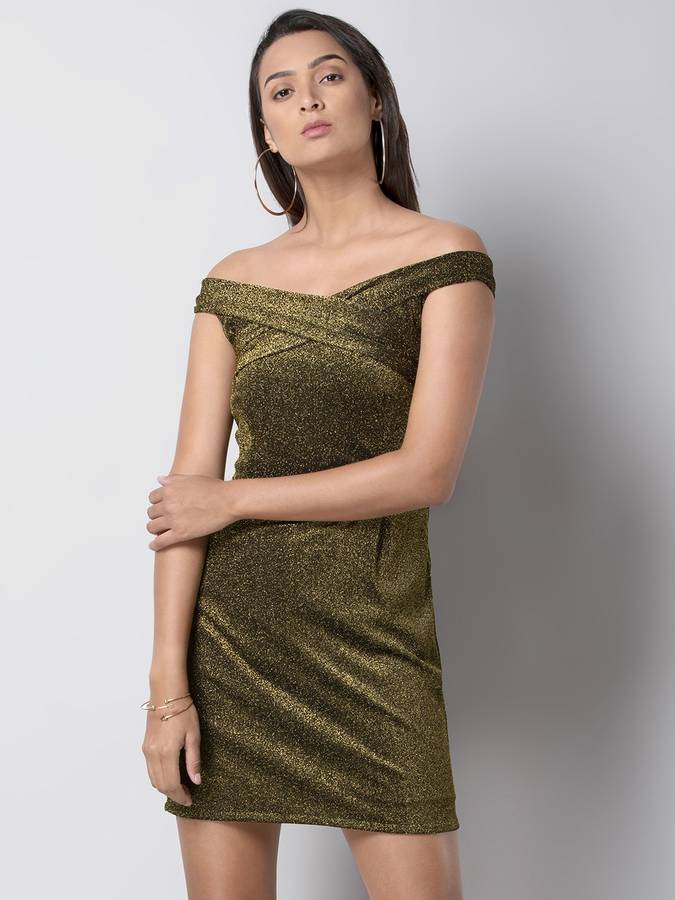 Women Wrap Gold Dress