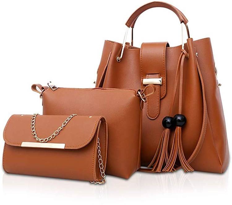 Women's PU Leather Handbag And Sling Bags Combo Of 3 (BROWN_FGO-221) Women Brown Hand-held Bag - Regular Size Price in India