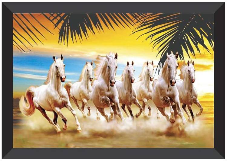 SAF 7 Horses Nature Large Framed UV Coated Digital Reprint 13.5 inch x 19.5 inch Painting