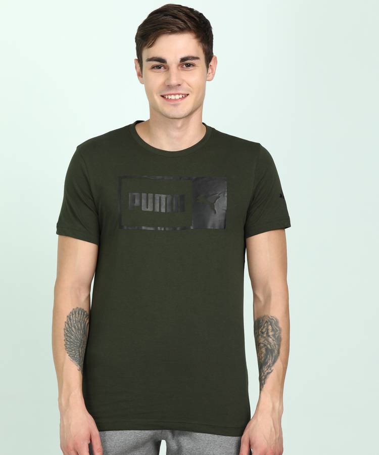 Printed Men Round Neck Dark Green T-Shirt