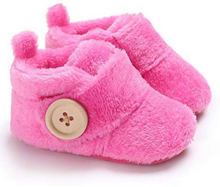 Basics21 Baby Girls And Baby Boys Velvet Soft Base Booties/ Shoes With Wooden Button-100% mercerised cotton-(Size-3 to 12 month) Booties